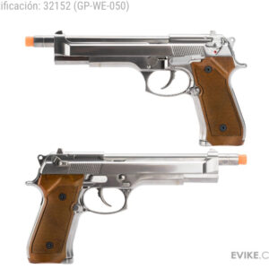 Pistola WE-Tech High Power Elite M9 PTP Airsoft GBB - Cromo/Madera