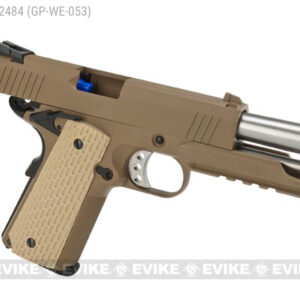 Pistola de airsoft WE-Tech Heavy Weight 1911 Desert Warrior SOCOM 4.3 con retroceso de gas (Paquete: solo pistola)