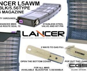 Cargador EMG x Lancer Systems L5AWM de 30 balas para rifles de airsoft de gas blowback CGS y MWS (Color: Humo translúcido / 300 BLK)