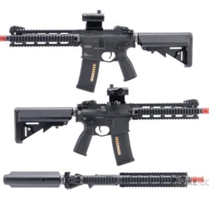 Fusil de airsoft KWA AEG 3.0 Tactical Q10 con sistema de retroalimentación cinética y riel cuádruple Picatinny.